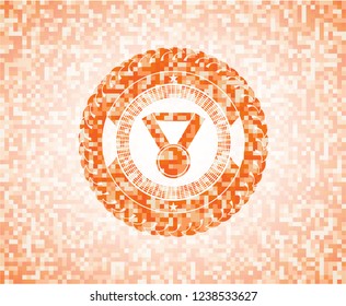 medal icon inside orange tile background illustration. Square geometric mosaic seamless pattern with emblem inside.