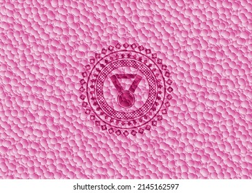 medal icon inside pink emblem with bubbles background. Vintage. Vector Illustration. Detailed. 