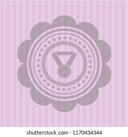 medal icon inside realistic pink emblem