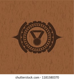 medal icon inside realistic wood emblem