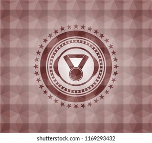 medal icon inside red emblem with geometric background. Seamless.