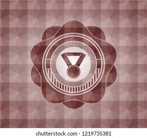 medal icon inside red emblem or badge with abstract geometric pattern background. Seamless.