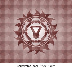 medal icon inside red emblem with geometric background. Seamless.