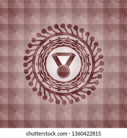 medal icon inside red emblem or badge with geometric pattern background. Seamless.