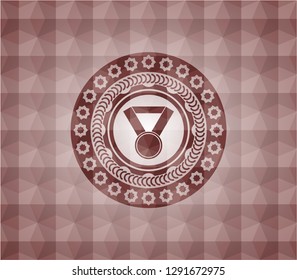medal icon inside red seamless geometric emblem.