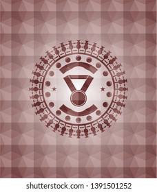medal icon inside red seamless emblem with geometric pattern.