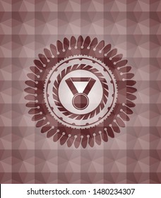 medal icon inside red seamless badge with geometric pattern.