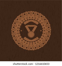 medal icon inside retro style wood emblem