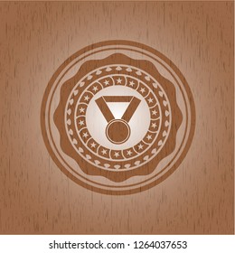 medal icon inside retro style wooden emblem