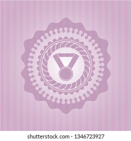 medal icon inside retro style pink emblem