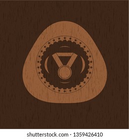 medal icon inside retro wooden emblem
