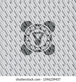 medal icon inside silver emblem. Scales pattern. Vector Illustration. Detailed.