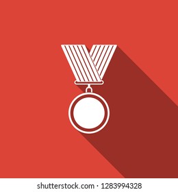 Medal icon isolated with long shadow. Winner symbol. Flat design. Vector Illustration