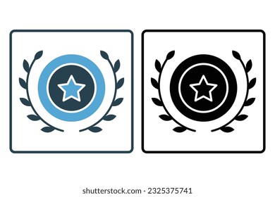 Medal icon with laurel wreath. icon related to celebration, winner, success, reward. Solid icon style design. Simple vector design editable