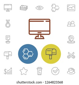 Medal icon with mail, restroom and computer symbols. Set of cup, photo, computer icons and sink concept. Editable vector elements for logo app UI design.
