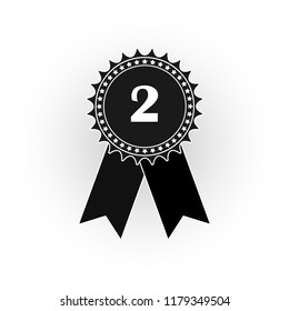 Medal icon with number two, flat black and white image