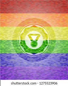medal icon on mosaic background with the colors of the LGBT flag