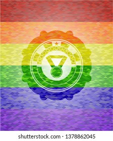 medal icon on mosaic background with the colors of the LGBT flag