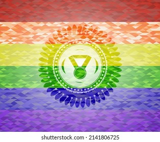 medal icon on mosaic background with the colors of the LGBT flag. 