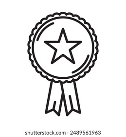 Medal Icon. Outline Certified Vector. Quality Symbol. Qualified, The Best, The Star.