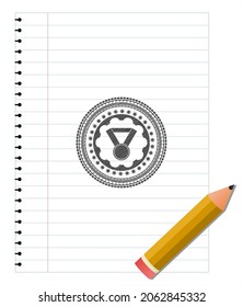 medal icon pencil strokes emblem. Vector Illustration. Detailed. 