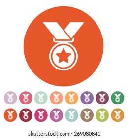 The medal icon. Prize symbol. Flat Vector illustration. Button Set