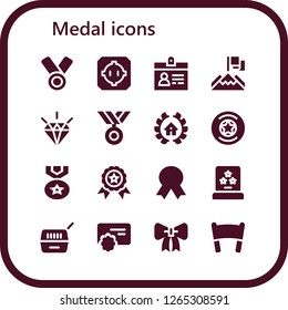  medal icon set. 16 filled medal icons. Simple modern icons about  - Medal, Dohyo, Accreditation, Achievement, Quality, Awards, Badge, Winner, Award, Pet, Reward, Ribbon, Banner
