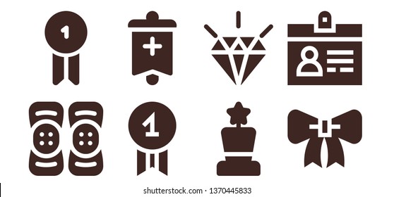 medal icon set. 8 filled medal icons.  Simple modern icons about  - Kneepad, Badge, Quality, Banner, Award, Ribbon, Accreditation