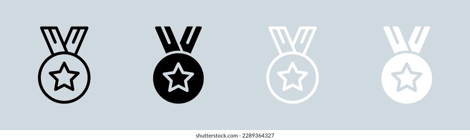 Medal icon set in black and white. Award signs vector illustration.
