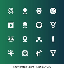 medal icon set. Collection of 16 filled medal icons included Medal, Conquer, Quality, Winner, Award, Ribbon, Ribbons, Prize, Banner, Success, Militar