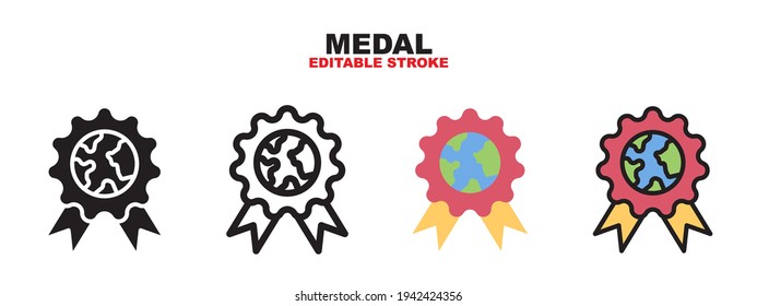 Medal icon set with different styles. Colored vector icons designed in filled, outline, flat, glyph and line colored. Editable stroke and pixel perfect. Can be used for web, mobile, ui and more.