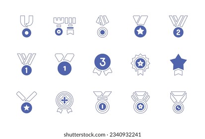 Medal icon set. Duotone style line stroke and bold. Vector illustration. Containing medal, medals, gold medal, third, star, badge, golden medal.