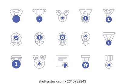 Medal icon set. Duotone style line stroke and bold. Vector illustration. Containing medal, award, gold medal, validation, st place, diploma.