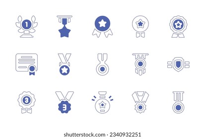 Medal icon set. Duotone style line stroke and bold. Vector illustration. Containing laurel wreath, medal, award, diploma, bronze medal.