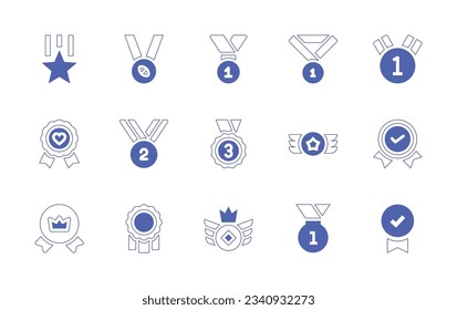 Medal icon set. Duotone style line stroke and bold. Vector illustration. Containing medal, st place, silver medal, bronze, trusted, quality, gold medal, badge.