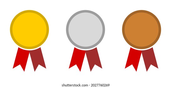 Medal Icon Set including Top 3 Three 1st Gold 2nd Silver 3rd Bronze Winner Prize Badge Awards with Ribbon. Vector Image.