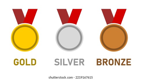 Medal Icon Set inklusive Top Drei 1. Gold 2. Silver 3. Bronze Winner Badge Award mit Ribbon. Vektorbild