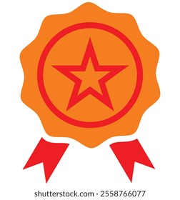 Medal icon set. Line and flat award medal. Simple illustration of golden award medal with ribbons for winners. Seal ribbon flat icon vector. Reward flat icon. Design eps 10. 