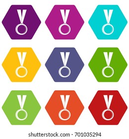 Medal icon set many color hexahedron isolated on white vector illustration