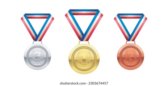 Medal icon set. Realistic medal set.