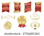 Medal icon set. Realistic medal collection. Award golden medals realistic illustration and laurel wreath award.  First place medals or buttons