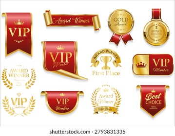 Medal icon set. Realistic medal collection. Award golden medals realistic illustration and laurel wreath award.  First place medals or buttons 
