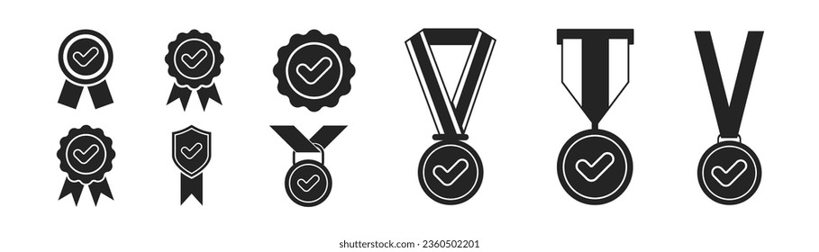 Juego de iconos de medalla. Silhouette, lineal, de estilo plano.