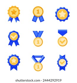 Medal icon set. Silhouette, linear, flat style.