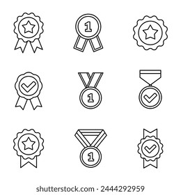 Medal icon set. Silhouette, linear, flat style.