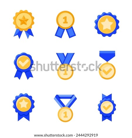 Medal icon set. Silhouette, linear, flat style.