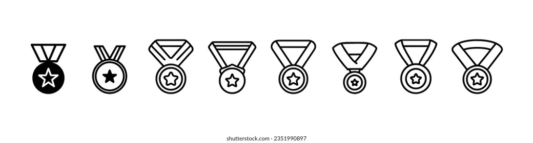 Medal Icon set. medal thin line icon,  Medal icon modern line style. medal line icons, Award icon. Achieve vector icons illustration sign. Award vector icons. Achievement sign