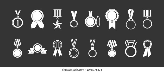Medal icon set vector white isolated on grey background 