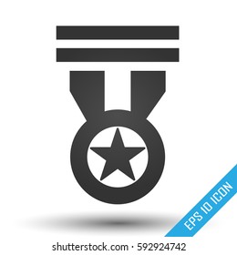 Medal icon. Simple flat logo of medal on white background. Vector illustration.