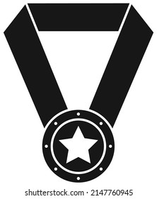 Medal icon. Sport award on black ribbon symbol
